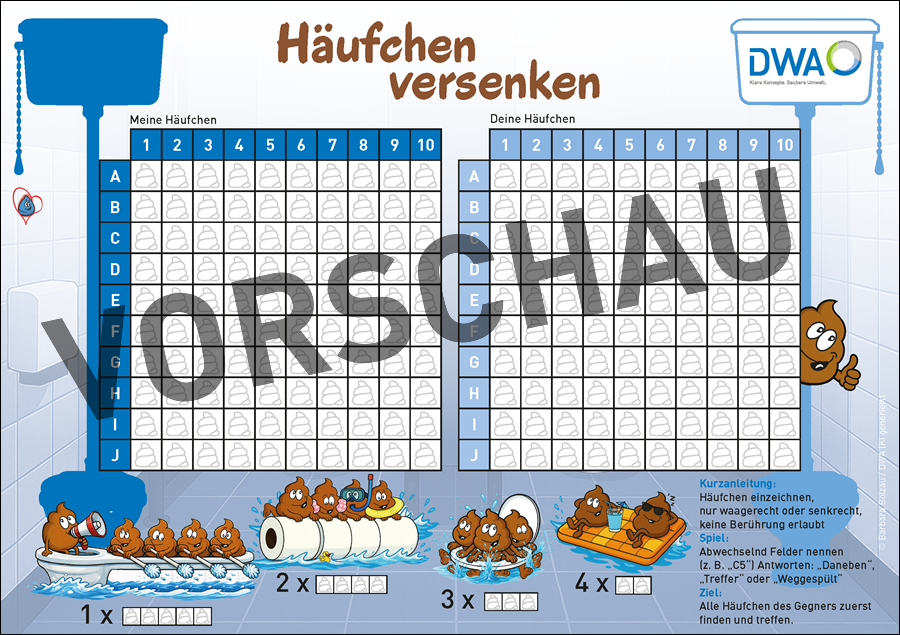 Das Klospiel mit Hubi Häufchen - Häufchen versenken (A5 Block mit 50 Blatt)