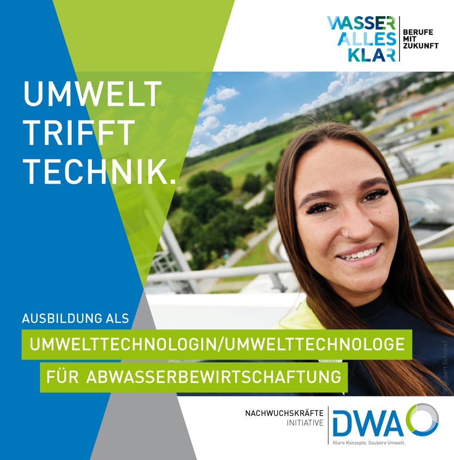 Flyer Umwelt trifft Technik - Ausbildung als Umwelttechnologin/-technologe für Abwasserbewirtschaftung Flyer Umwelt trifft Technik - Ausbildung als Umwelttechnologin/-technologe für Abwasserbewirtschaftung