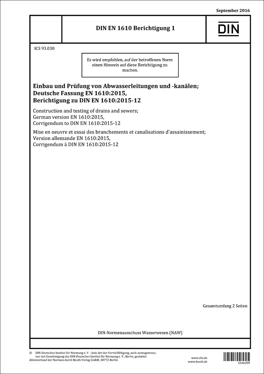 DIN EN 1610-16 Ber 1 DIN EN 1610-16 Ber 1