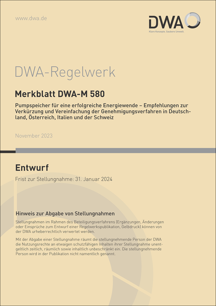 Merkblatt DWA-M 580 - Pumpspeicher für eine erfolgreiche Energiewende - Entwurf Novemer 2023