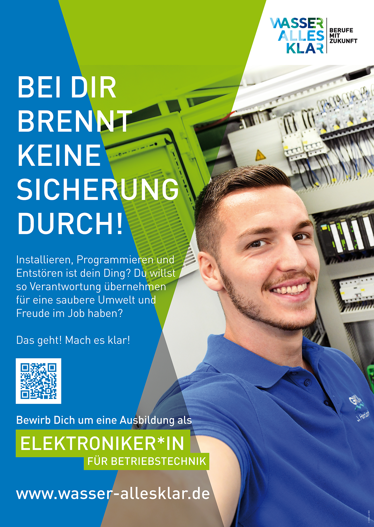 Wasser alles klar! Plakat "Wir bilden aus" Elektroniker/-in Betriebstechnik