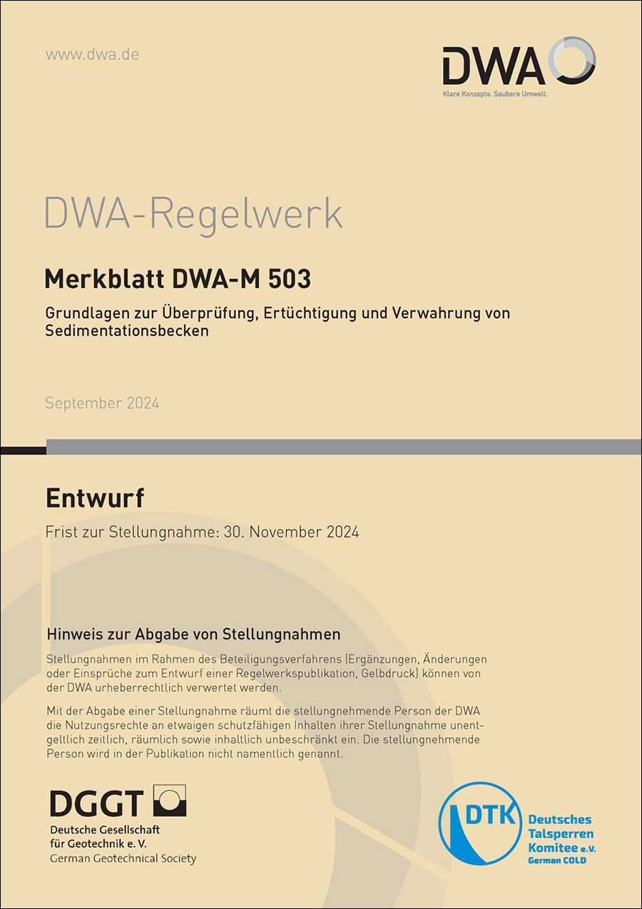 DWA-M 503 - Grundlagen zur Überprüfung, Ertüchtigung und Verwahrung von Sedimentationsbecken - Entwurf September 2024 DWA-M 503 - Grundlagen zur Überprüfung, Ertüchtigung und Verwahrung von Sedimentationsbecken - Entwurf September 2024