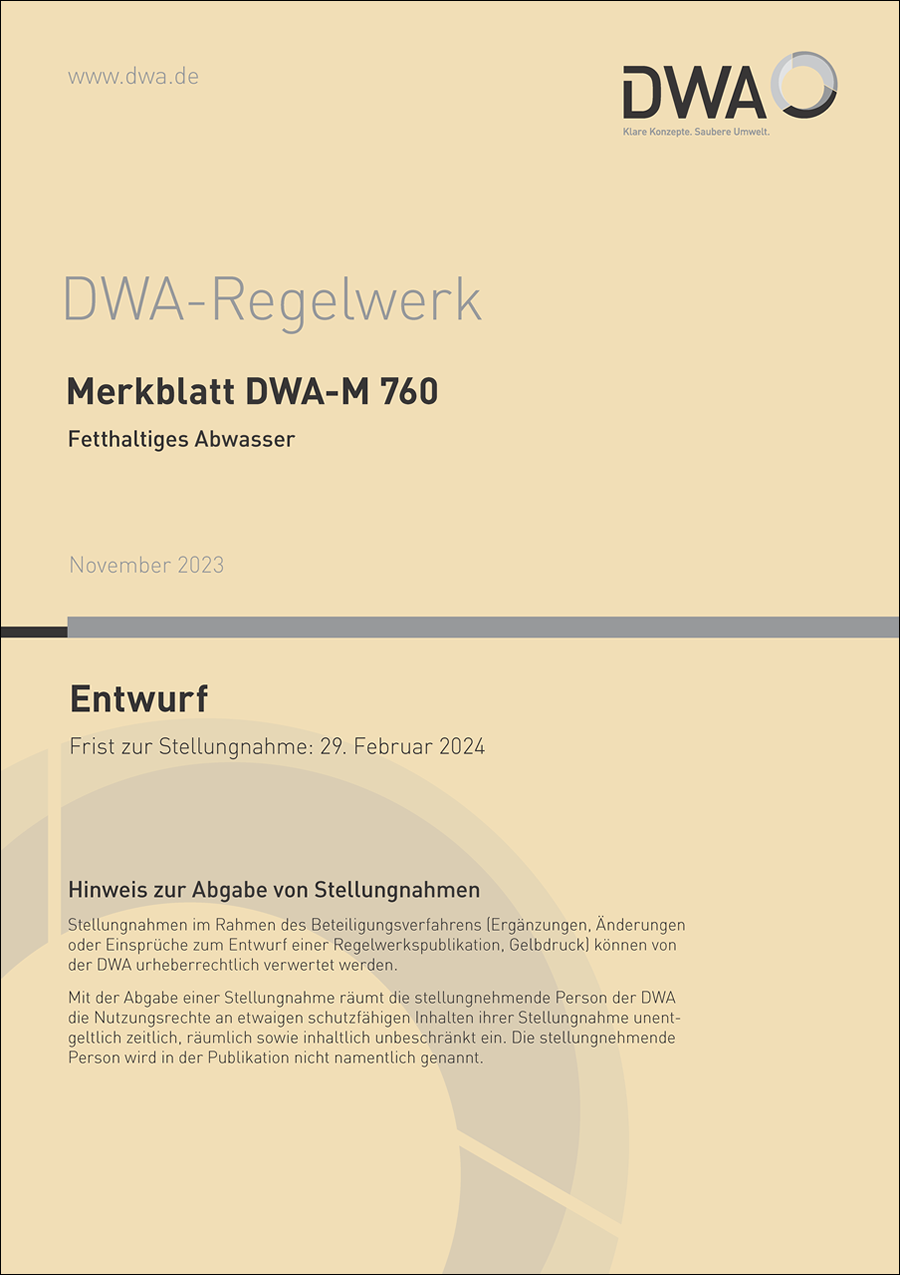 DWA-M 760 - Fetthaltiges Abwasser - Entwurf November 2023