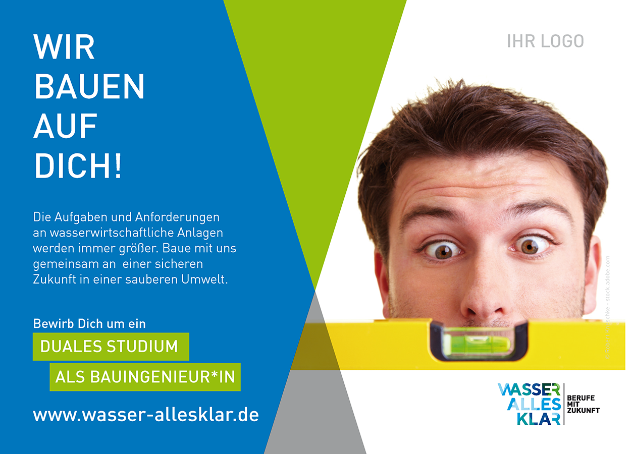 Wasser alles klar! Postkarte Duales Studium Bauingenieurìn - Motiv 1