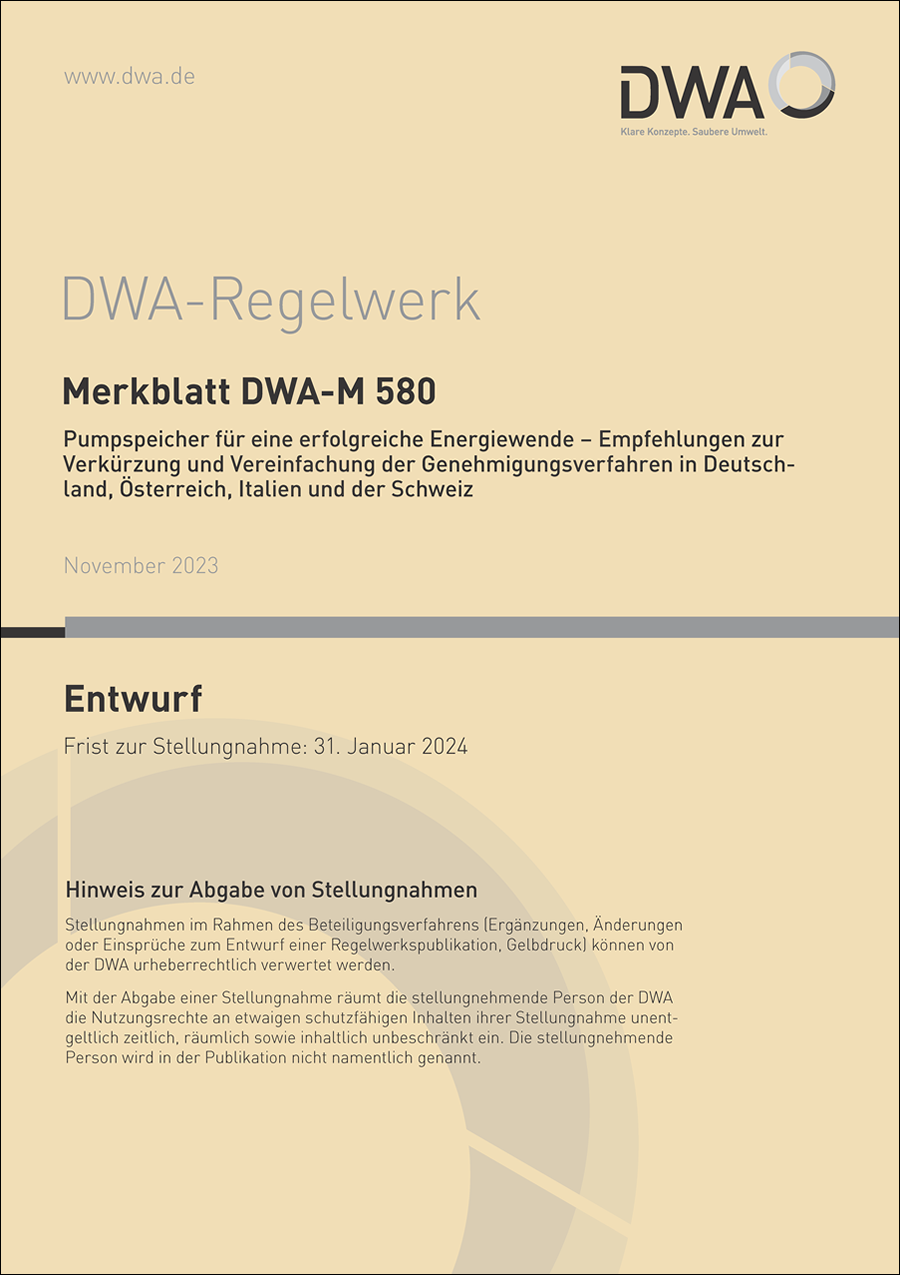 DWA-M 580 - Pumpspeicher für eine erfolgreiche Energiewende - Entwurf November 2023